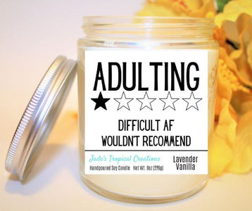 Adulting Is Hard Sarcastic Candle Status Jar Candle Jade's Tropical Creations 