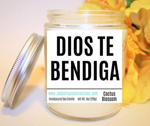 Image of Dios Te Bendiga Spanish Candle Status Jar Candle Jade's Tropical Creations 
