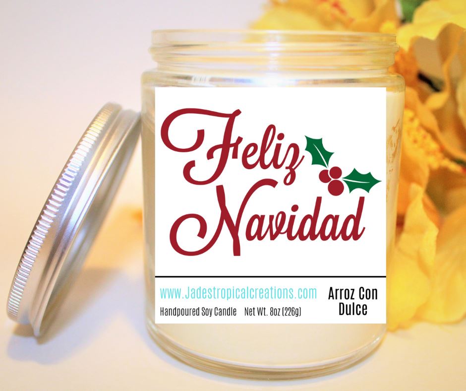 Feliz Navidad Christmas Candle Status Jar Candle Jade's Tropical Creations 