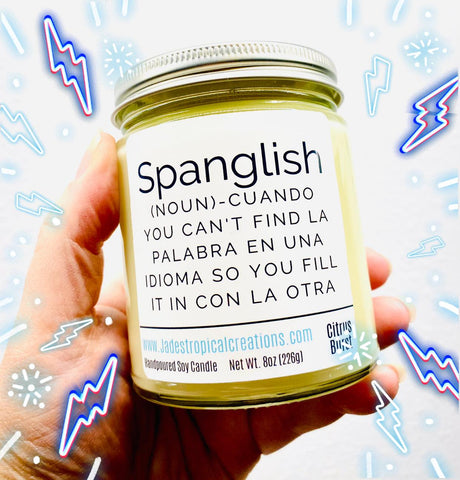 Image of Spanglish Spanish Scented Candle Status Jar Candle Jade's Tropical Creations 