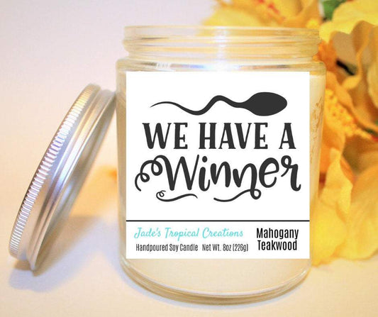 We Have A Winner Pregnancy Candle Status Jar Candle Jade's Tropical Creations 