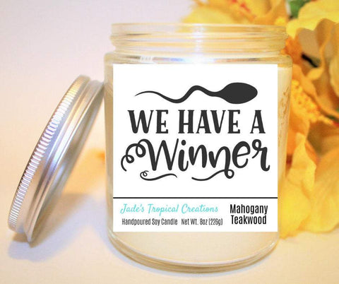 Image of We Have A Winner Pregnancy Candle Status Jar Candle Jade's Tropical Creations 