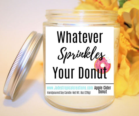 Image of Whatever Sprinkles Your Donut Candle Status Jar Candle Jade's Tropical Creations 