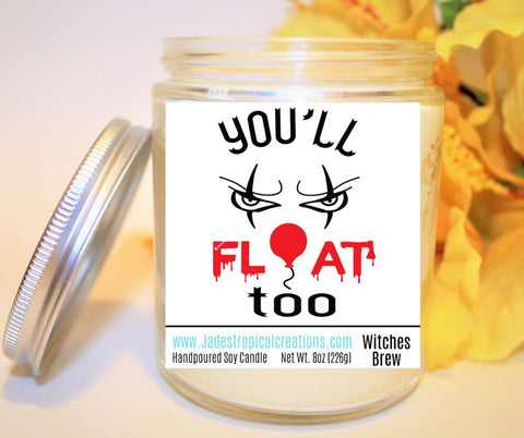 Image of You'll Float Too Clown Candle Status Jar Candle Jade's Tropical Creations 